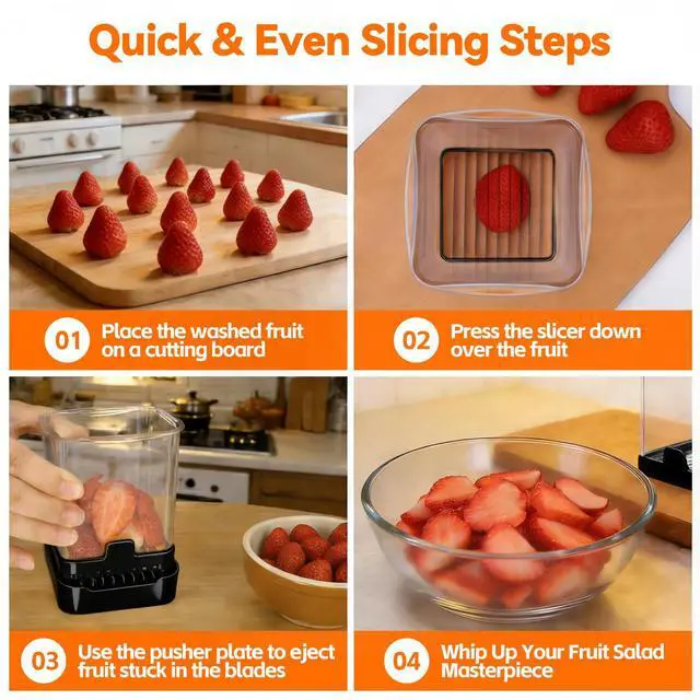 Alt view image 4 of 7 - Fruit Slicer Cup for Strawberry, Banana, Hard-Boiled Egg - Detachable Cutter with Push Plate - 304 Stainless Steel Blade - Rapid & Safe Slicing Kitchen Gadget for Quick Meal Prep (Black)