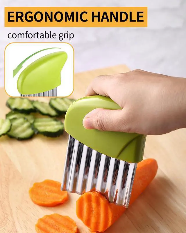 Alt view image 7 of 7 - Crinkle Cutter Stainless Steel Potato Carrot Chip Vegetable Crinkle Wavy Chopper Cutter French Fry Slicer