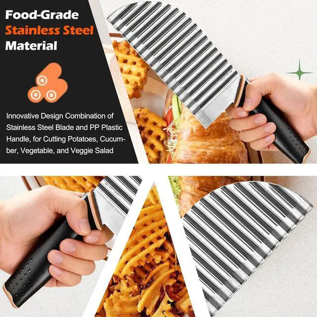 Alt view image 2 of 7 - Large Crinkle Cutter Wave Potato Slicer, Stainless Steel French Fry Cutter Wavy Chopper, Vegetable Crinkle Cutting Tool with Handle for Cucumber, Kitchen Dicer Gadgets, Kitchen Veggie Slicer