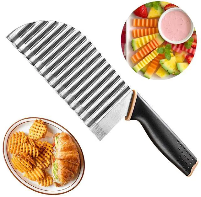 Main image of Large Crinkle Cutter Wave Potato Slicer, Stainless Steel French Fry Cutter Wavy Chopper, Vegetable Crinkle Cutting Tool with Handle for Cucumber, Kitchen Dicer Gadgets, Kitchen Veggie Slicer