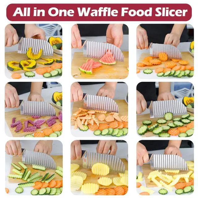 Alt view image 3 of 7 - Large Crinkle Cutter Wave Potato Slicer, Stainless Steel French Fry Cutter Wavy Chopper, Vegetable Crinkle Cutting Tool with Handle for Cucumber, Kitchen Dicer Gadgets, Kitchen Veggie Slicer