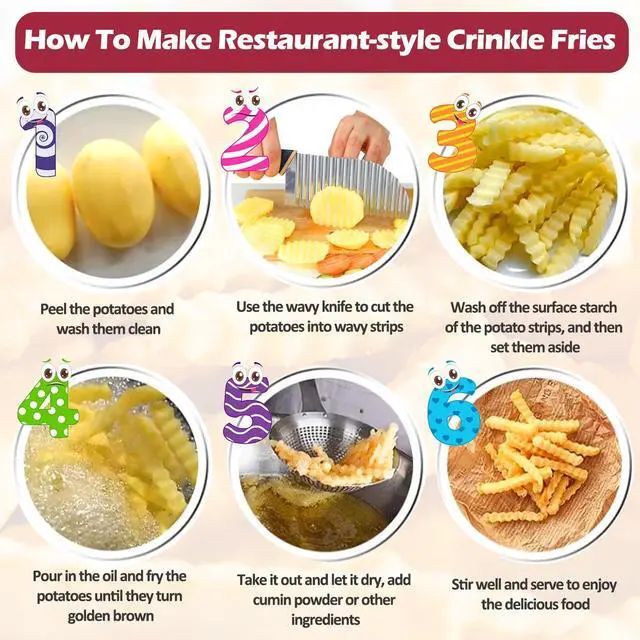 Alt view image 7 of 7 - Large Crinkle Cutter Wave Potato Slicer, Stainless Steel French Fry Cutter Wavy Chopper, Vegetable Crinkle Cutting Tool with Handle for Cucumber, Kitchen Dicer Gadgets, Kitchen Veggie Slicer