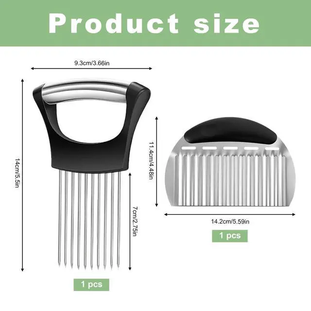 Alt view image 2 of 7 - Stainless Steel Onion Holder for Slicing & Crinkle Cutter - Onion Slicer Holder, French Fry Cutter, Vegetable Cutter for Potatoes, Lemon, Tomatoes - Multi-Use Kitchen Gadgets with Ergonomic Handle