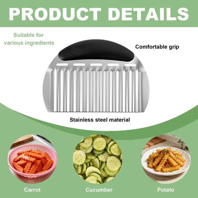 Alt view image 4 of 7 - Stainless Steel Onion Holder for Slicing & Crinkle Cutter - Onion Slicer Holder, French Fry Cutter, Vegetable Cutter for Potatoes, Lemon, Tomatoes - Multi-Use Kitchen Gadgets with Ergonomic Handle