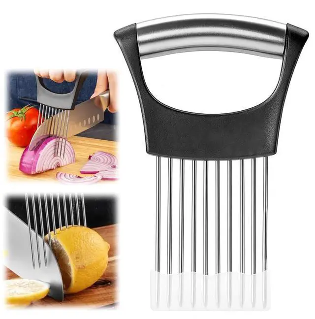 Main image of Onion Slicer, Stainless Steel Onion Holder for Slicing with Protective Case, Onion Cutter Tool for Meat Lemon Potato Tomato Avocado Egg Kitchen Slicing Assistant Tool (1 PCS)