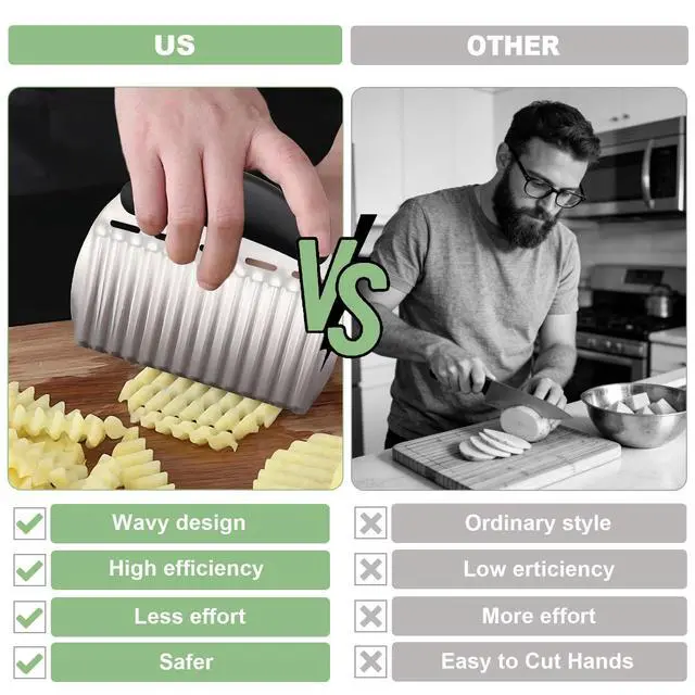 Alt view image 6 of 7 - Stainless Steel Onion Holder for Slicing & Crinkle Cutter - Onion Slicer Holder, French Fry Cutter, Vegetable Cutter for Potatoes, Lemon, Tomatoes - Multi-Use Kitchen Gadgets with Ergonomic Handle