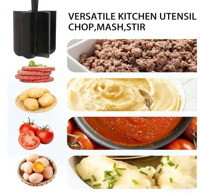 Alt view image 3 of 6 - Meat Chopper, 5-Blade Curved Potato Masher & Hamburger Meat Smasher, Ground Beef Chopper, Premium Heat-Resistant Masher for Beef, Chicken and More