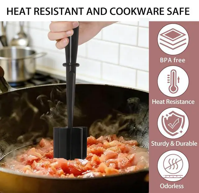 Alt view image 5 of 6 - Meat Chopper, 5-Blade Curved Potato Masher & Hamburger Meat Smasher, Ground Beef Chopper, Premium Heat-Resistant Masher for Beef, Chicken and More