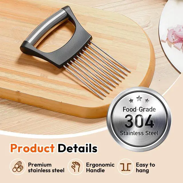Alt view image 4 of 7 - Onion Slicer, Stainless Steel Onion Holder for Slicing with Protective Case, Onion Cutter Tool for Meat Lemon Potato Tomato Avocado Egg Kitchen Slicing Assistant Tool (1 PCS)