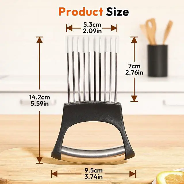 Alt view image 5 of 7 - Onion Slicer, Stainless Steel Onion Holder for Slicing with Protective Case, Onion Cutter Tool for Meat Lemon Potato Tomato Avocado Egg Kitchen Slicing Assistant Tool (1 PCS)