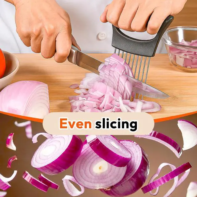 Alt view image 7 of 7 - Onion Slicer, Stainless Steel Onion Holder for Slicing with Protective Case, Onion Cutter Tool for Meat Lemon Potato Tomato Avocado Egg Kitchen Slicing Assistant Tool (1 PCS)