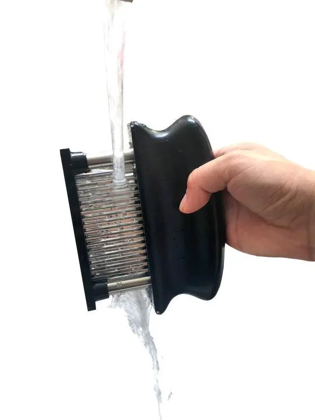 Alt view image 6 of 7 - Meat Tenderizer with 48 Stainless Steel Ultra Sharp Needle Blades Heavy Duty Cooking machine for Tenderizing Beef, Turkey, Chicken, Steak, Veal, Pork, Fish etc