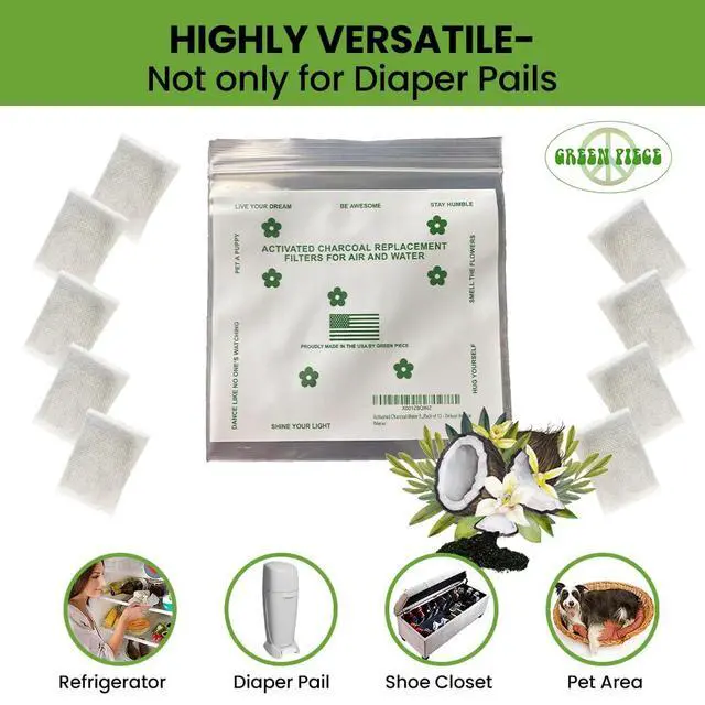 Alt view image 4 of 6 - Pack of 12 +1 - Compatible with Diaper Genie - All Natural Baby Diaper Pail Deodorizer - Overstuffed - Activated Charcoal Air Purifier - * Made by Green Piece in the USA *