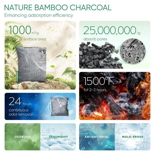 Alt view image 3 of 7 - Activated Charcoal Odor Absorber, Odor Eliminator for Strong Odor,Bamboo Charcoal Air Purifying Bags for Shoe Home Car Closet Pet, Sneaker Deodorizer, Smoke Room Deodorizer(6 x 50g)