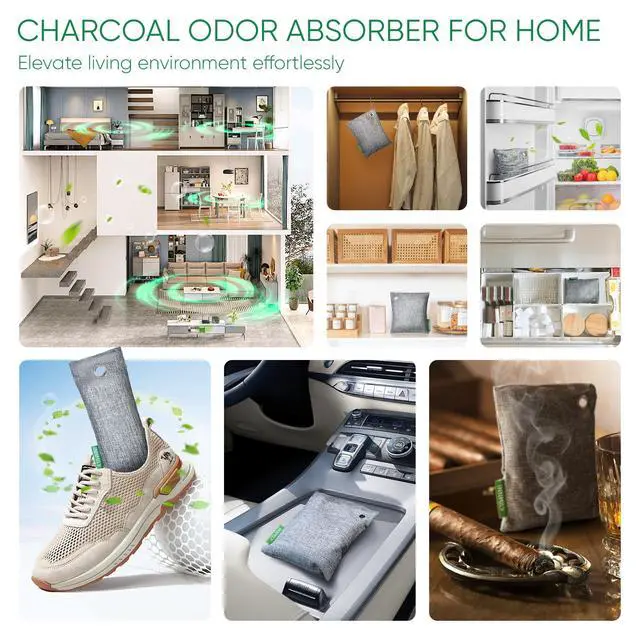 Alt view image 6 of 7 - Activated Charcoal Odor Absorber, Odor Eliminator for Strong Odor,Bamboo Charcoal Air Purifying Bags for Shoe Home Car Closet Pet, Sneaker Deodorizer, Smoke Room Deodorizer(6 x 50g)