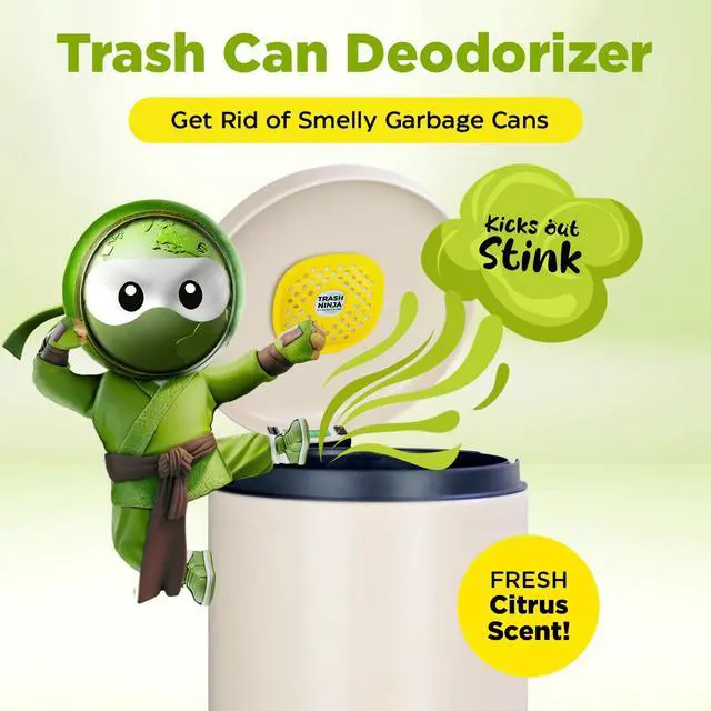 Alt view image 2 of 7 - Trash Ninja Trash Odor Eliminator Long-Lasting Citrus Scent Deodorizer with Activated Charcoal, Stick-On Freshener for Garbage Can, Fridge, Bathroom, Kitchen, and Diaper Pail Odors