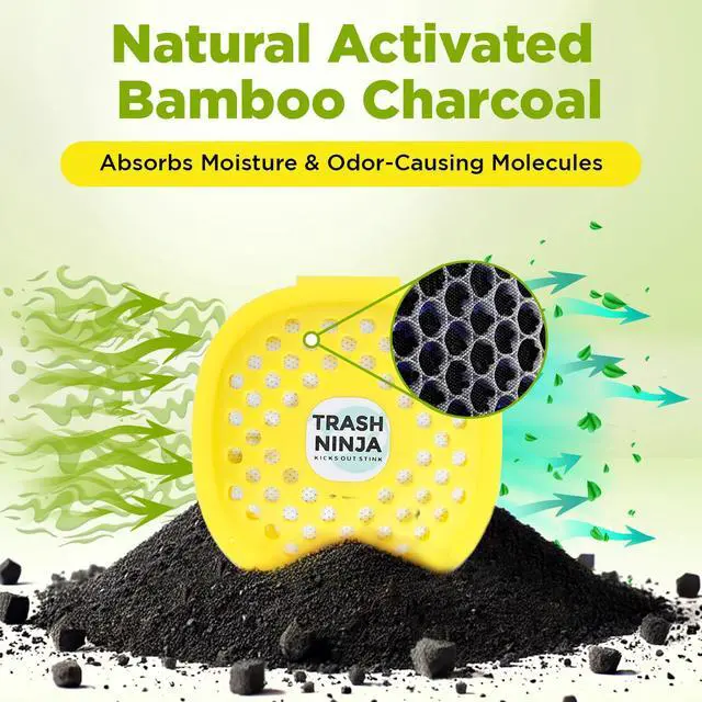 Alt view image 3 of 7 - Trash Ninja Trash Odor Eliminator Long-Lasting Citrus Scent Deodorizer with Activated Charcoal, Stick-On Freshener for Garbage Can, Fridge, Bathroom, Kitchen, and Diaper Pail Odors