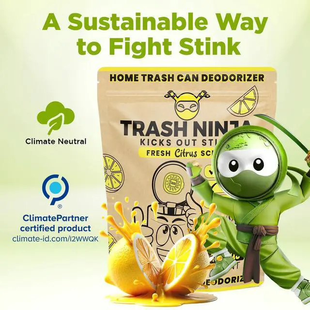 Alt view image 7 of 7 - Trash Ninja Trash Odor Eliminator Long-Lasting Citrus Scent Deodorizer with Activated Charcoal, Stick-On Freshener for Garbage Can, Fridge, Bathroom, Kitchen, and Diaper Pail Odors