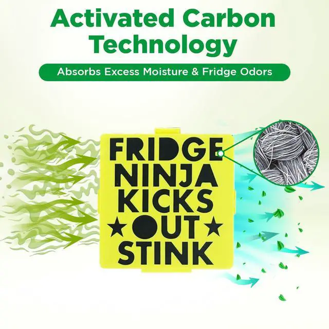 Alt view image 3 of 7 - Fridge Ninja Compact Fridge Deodorizer (2 Pack) - More Effective Than Baking Soda - Compact Size Refrigerator Deodorizer Made of Activated Carbon