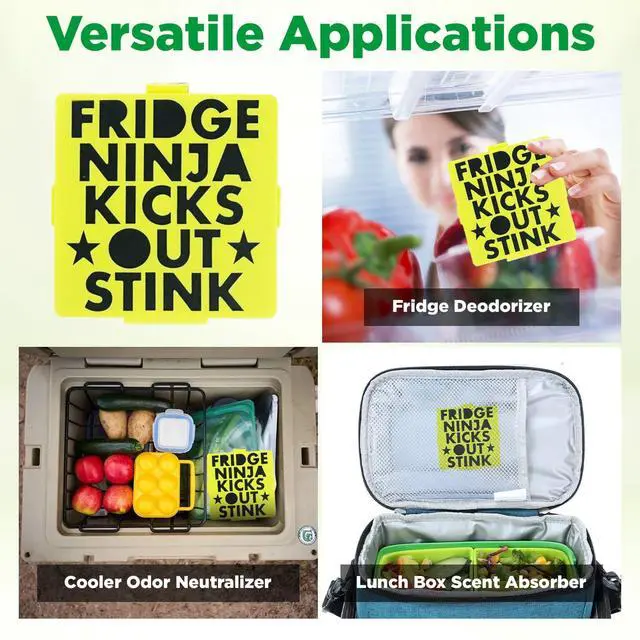 Alt view image 6 of 7 - Fridge Ninja Compact Fridge Deodorizer (2 Pack) - More Effective Than Baking Soda - Compact Size Refrigerator Deodorizer Made of Activated Carbon