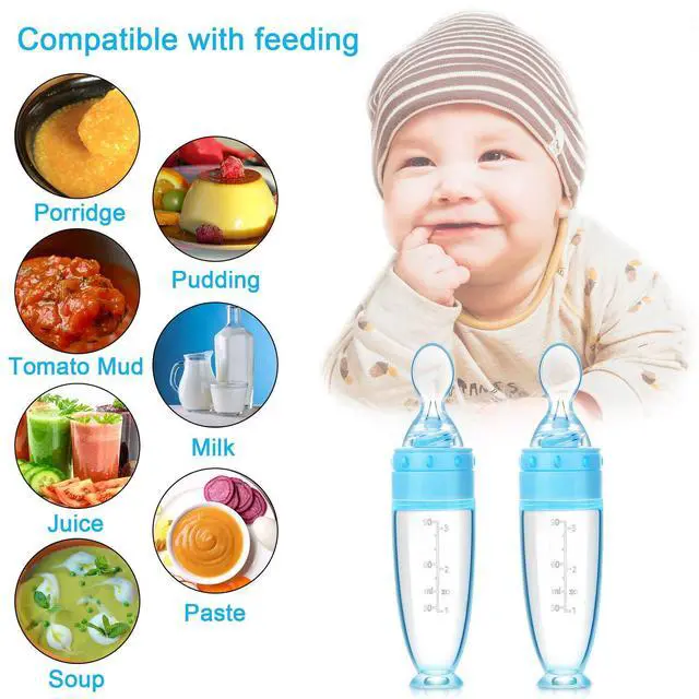 Alt view image 3 of 6 - 2 Pieces Silicone Baby Spoons Baby Feeding Spoon with Standing Base for Infant 0-24 Months Dispensing and Feeding (Blue)