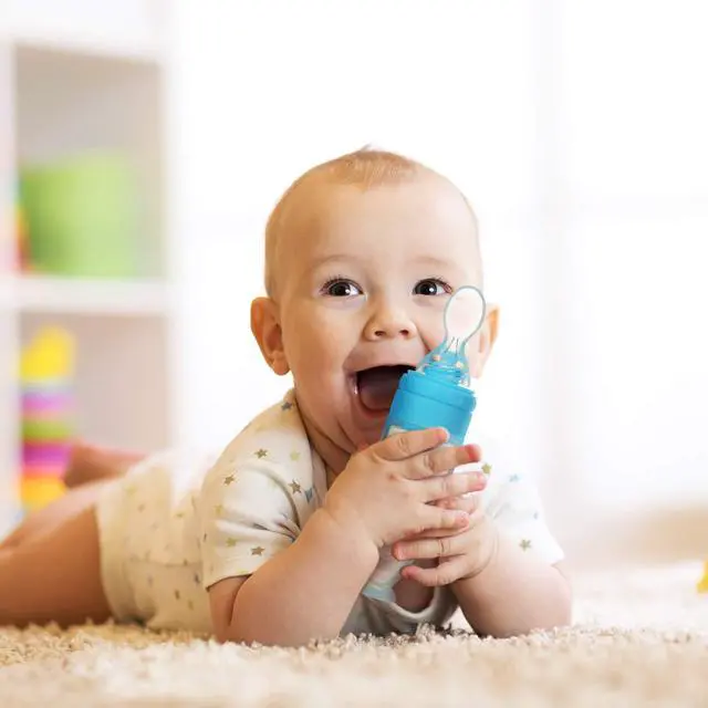 Alt view image 5 of 6 - 2 Pieces Silicone Baby Spoons Baby Feeding Spoon with Standing Base for Infant 0-24 Months Dispensing and Feeding (Blue)