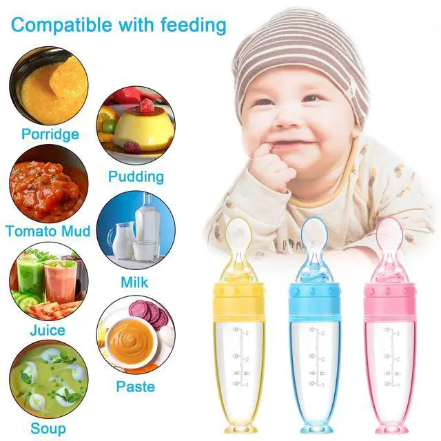 Alt view image 2 of 7 - 3 Pcs Baby Food Spoon 3oz Silicone Feeder Dispenser Bottle Feeding Infant Cereal Fruit 6 Months Utensils Set Rice Holder Teething Feed Suction Weaning Newborn Supplies Travel