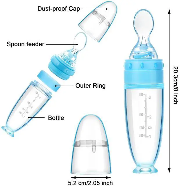 Alt view image 3 of 7 - 3 Pcs Baby Food Spoon 3oz Silicone Feeder Dispenser Bottle Feeding Infant Cereal Fruit 6 Months Utensils Set Rice Holder Teething Feed Suction Weaning Newborn Supplies Travel
