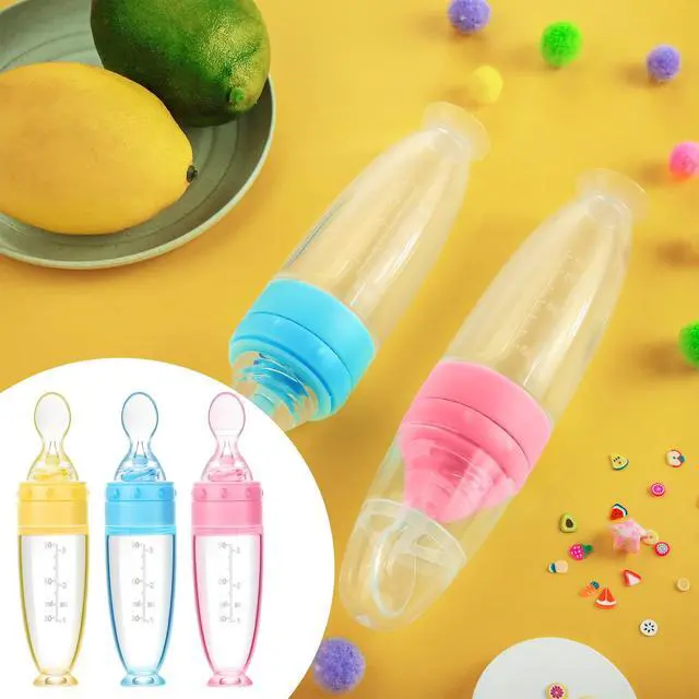 Alt view image 7 of 7 - 3 Pcs Baby Food Spoon 3oz Silicone Feeder Dispenser Bottle Feeding Infant Cereal Fruit 6 Months Utensils Set Rice Holder Teething Feed Suction Weaning Newborn Supplies Travel