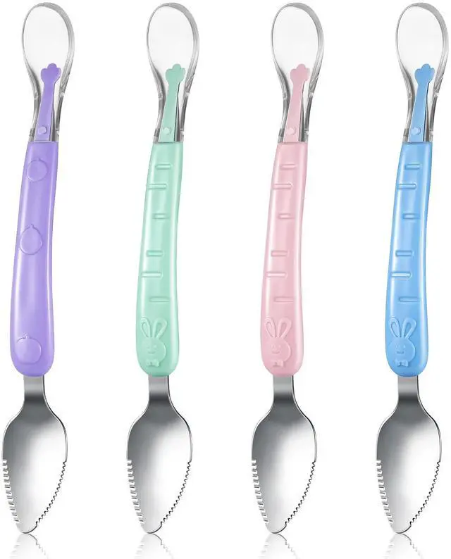 Main image of 4 Pcs Double Head Baby Food Spoon Silicone Baby Fruit feeder Soft Feeding Food Scraper for Infants Fruit Mud Feeding (Multicolor)