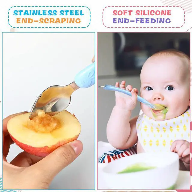 Alt view image 4 of 7 - 4 Pcs Double Head Baby Food Spoon Silicone Baby Fruit feeder Soft Feeding Food Scraper for Infants Fruit Mud Feeding (Multicolor)