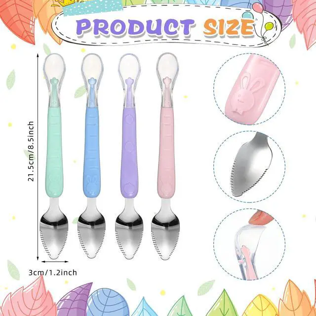 Alt view image 2 of 7 - 4 Pcs Double Head Baby Food Spoon Silicone Baby Fruit feeder Soft Feeding Food Scraper for Infants Fruit Mud Feeding (Multicolor)