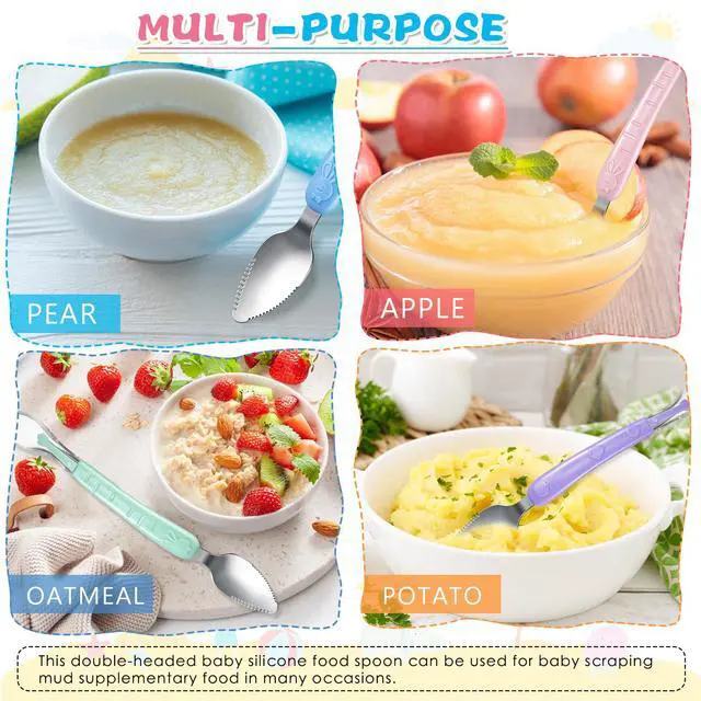 Alt view image 7 of 7 - 4 Pcs Double Head Baby Food Spoon Silicone Baby Fruit feeder Soft Feeding Food Scraper for Infants Fruit Mud Feeding (Multicolor)