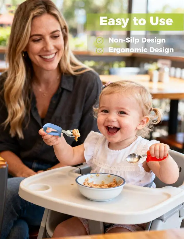 Alt view image 3 of 7 - Toddler Utensils, Stainless Steel Baby Forks and Spoons Set with Silicone Handle, Kids Silverware with Portable Storage Case, Baby Feeding Essentials, Dishwasher Safe (Blue+Red)