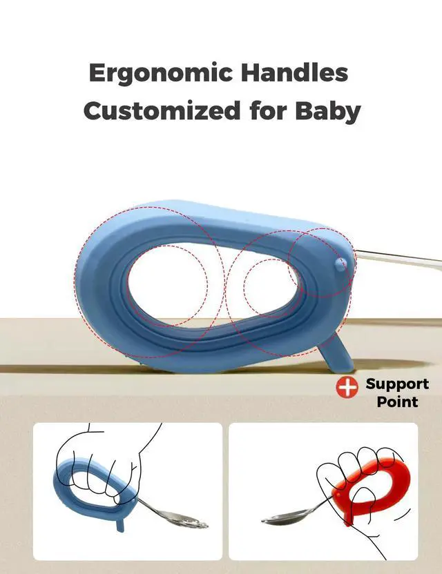 Alt view image 5 of 7 - Toddler Utensils, Stainless Steel Baby Forks and Spoons Set with Silicone Handle, Kids Silverware with Portable Storage Case, Baby Feeding Essentials, Dishwasher Safe (Blue+Red)