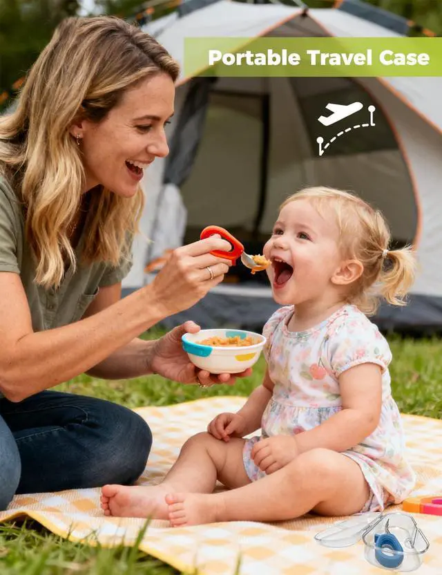 Alt view image 6 of 7 - Toddler Utensils, Stainless Steel Baby Forks and Spoons Set with Silicone Handle, Kids Silverware with Portable Storage Case, Baby Feeding Essentials, Dishwasher Safe (Blue+Red)