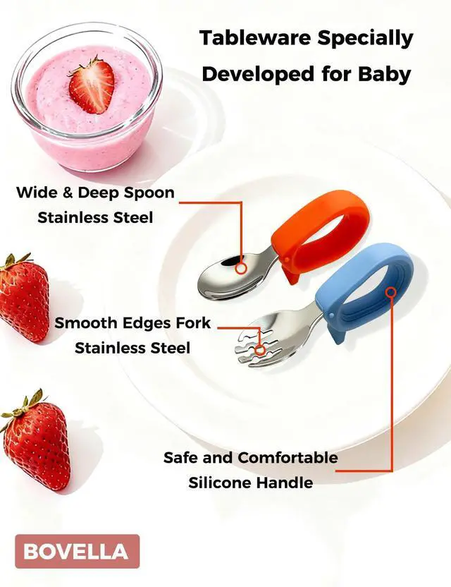Alt view image 4 of 7 - Toddler Utensils, Stainless Steel Baby Forks and Spoons Set with Silicone Handle, Kids Silverware with Portable Storage Case, Baby Feeding Essentials, Dishwasher Safe (Blue+Red)