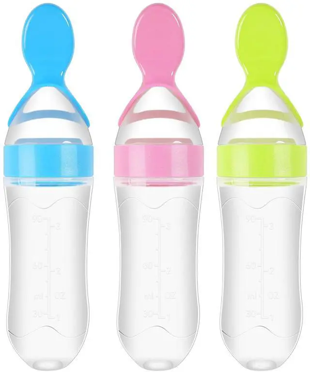 Main image of 3 Pack Baby Food Feeder, 3 Oz Silicone Baby Feeder, 3 Colors Food Dispensing Spoon, Squeeze Spoon for Boys Girl Kids Toddlers