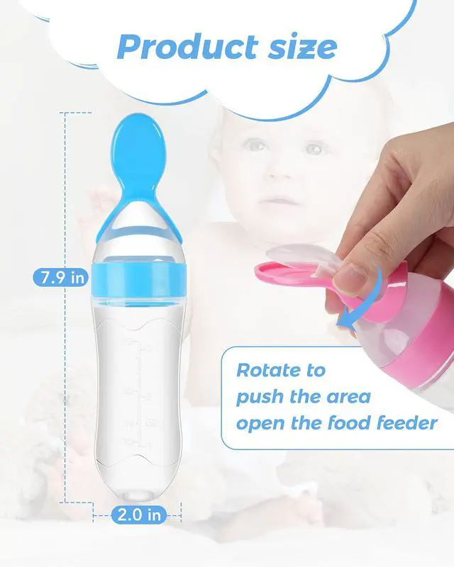 Alt view image 3 of 7 - 3 Pack Baby Food Feeder, 3 Oz Silicone Baby Feeder, 3 Colors Food Dispensing Spoon, Squeeze Spoon for Boys Girl Kids Toddlers