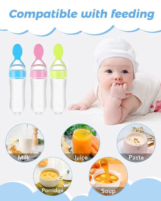 Alt view image 4 of 7 - 3 Pack Baby Food Feeder, 3 Oz Silicone Baby Feeder, 3 Colors Food Dispensing Spoon, Squeeze Spoon for Boys Girl Kids Toddlers