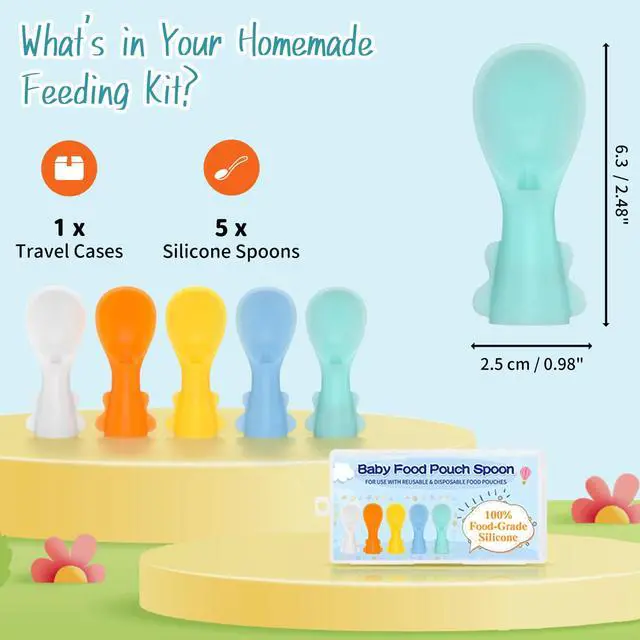 Alt view image 2 of 7 - Infant Feeding Essentials & Baby Food Pouches Attachable Toppers: Seamless, Non-Drip Spoons for Baby's Diet, Compatible with Assorted Pouch Forms, Perfect for Infants 3+ Months, Pack of 5