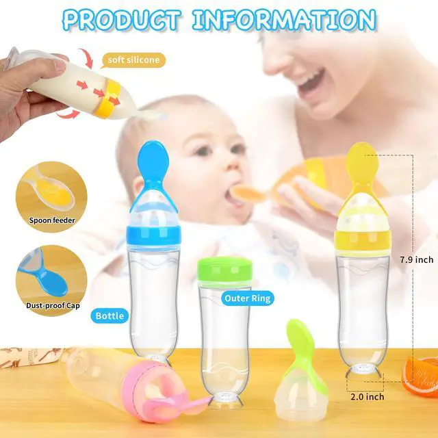 Alt view image 3 of 7 - Baby Food Feeder 4 Pack Silicone Baby Food Dispensing Spoon, 3 oz Squeeze Feeding Spoons with Suction Cup for Boys Girl Kids Toddlers - Self Feeding Bottle Spoon
