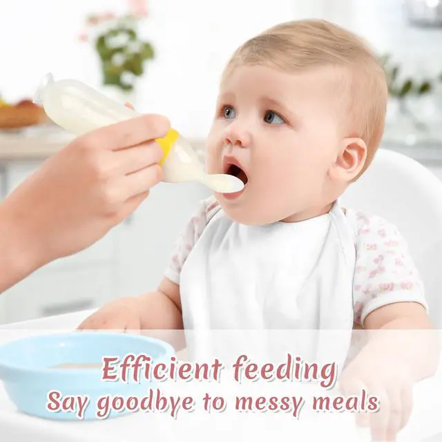 Alt view image 6 of 7 - Baby Food Feeder 4 Pack Silicone Baby Food Dispensing Spoon, 3 oz Squeeze Feeding Spoons with Suction Cup for Boys Girl Kids Toddlers - Self Feeding Bottle Spoon