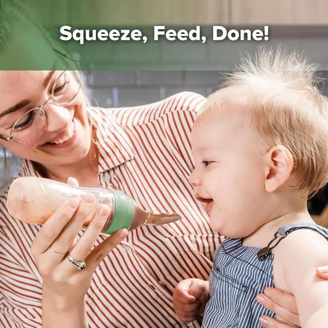 Alt view image 2 of 7 - Silicone Baby Food Dispensing Spoon Feeder 4oz - Infant Squeeze Cereal Feeder, Baby Fresh Food Feeder, Feed Bottle for Puree, Solid Baby Food, BPA Free, 4m+ Babies Pea Green