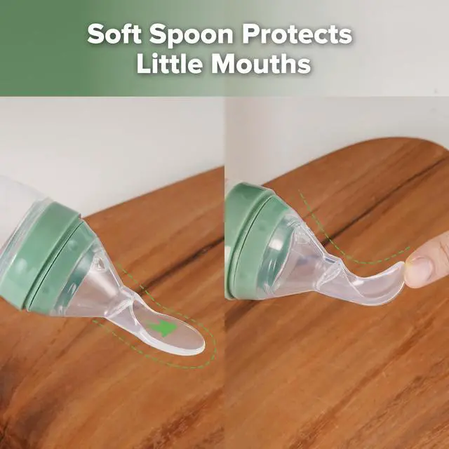 Alt view image 3 of 7 - Silicone Baby Food Dispensing Spoon Feeder 4oz - Infant Squeeze Cereal Feeder, Baby Fresh Food Feeder, Feed Bottle for Puree, Solid Baby Food, BPA Free, 4m+ Babies Pea Green