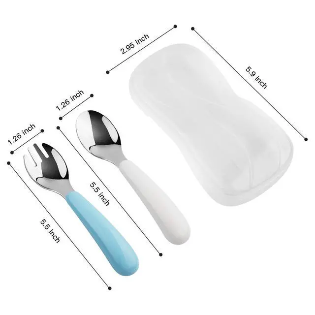 Alt view image 2 of 7 - 2 Set Toddler Utensils, Toddler Forks and Spoons, Stainless Steel kids Silverware Set, Designed for Self Feeding Flatware Utensils with Travel Carrying Cases BPA Free (White & Aqua)