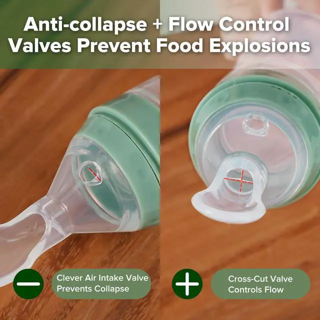 Alt view image 5 of 7 - Silicone Baby Food Dispensing Spoon Feeder 4oz - Infant Squeeze Cereal Feeder, Baby Fresh Food Feeder, Feed Bottle for Puree, Solid Baby Food, BPA Free, 4m+ Babies Pea Green
