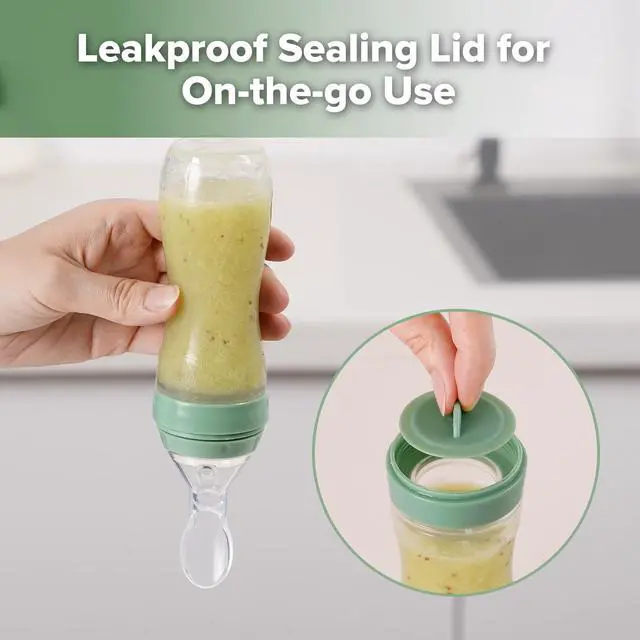 Alt view image 6 of 7 - Silicone Baby Food Dispensing Spoon Feeder 4oz - Infant Squeeze Cereal Feeder, Baby Fresh Food Feeder, Feed Bottle for Puree, Solid Baby Food, BPA Free, 4m+ Babies Pea Green