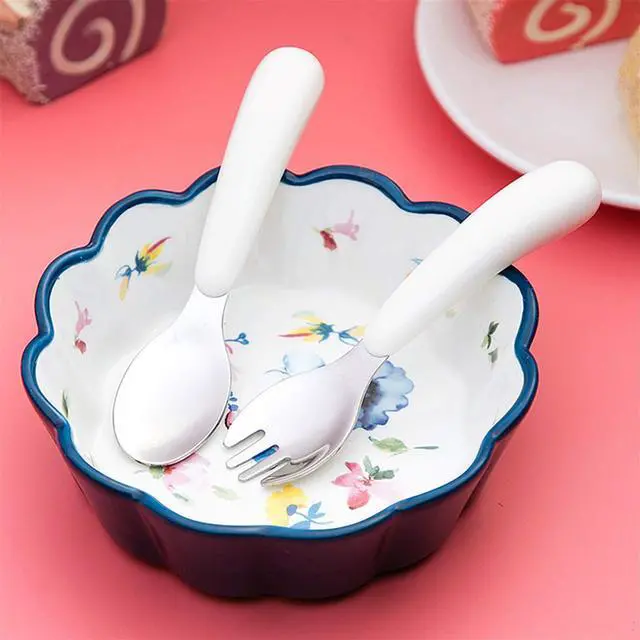 Alt view image 7 of 7 - 2 Set Toddler Utensils, Toddler Forks and Spoons, Stainless Steel kids Silverware Set, Designed for Self Feeding Flatware Utensils with Travel Carrying Cases BPA Free (White & Aqua)