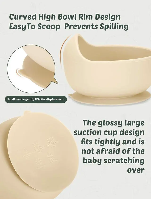 Alt view image 4 of 7 - Silicone Baby Feeding Set 9 Pcs, Spill-Proof Suction Plate, Bowl, Bib, Silicone spoon&forks, Wooden Spoons&forks, Training cup with straw and Sippy Cup, Baby Eating Utensils (Green)